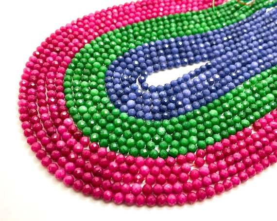 Jade, 3.5mm, 4.5mm Green Hot Pink Blue Faceted Round Spacer Gemstone Beads - RNF20