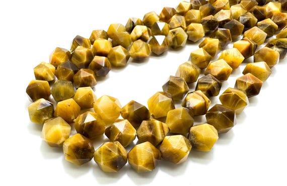 Natural Yellow Golden Tiger Tiger's Eye Faceted Round Gemstone Beads - PG247