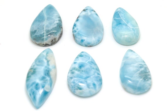 Natural Dominican Larimar Cabochon - Chips Rock Smooth Stone Gemstone Pear Tear Oval Round Beads for Ring Necklace Pendant Jewelry - PGL92