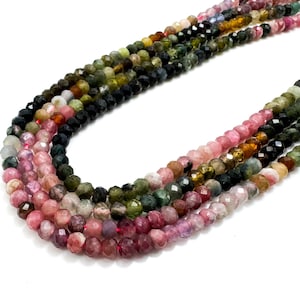 Genuine Rainbow Tourmaline Beads, Natural AAA Rainbow Tourmaline Faceted Rondelle 3mm x 4mm Gemstone Beads - RDF68