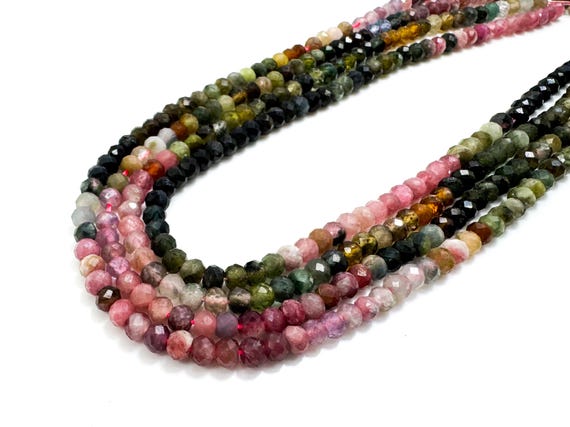 Genuine Rainbow Tourmaline Beads, Natural AAA Rainbow Tourmaline Faceted Rondelle 3mm x 4mm Gemstone Beads - RDF68