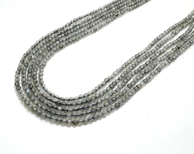 Natural Labradorite Faceted Tiny Round Beads – 2mm | 15.5” Strand | Flashy Gray Gemstone for Dainty Jewelry Making - RN200