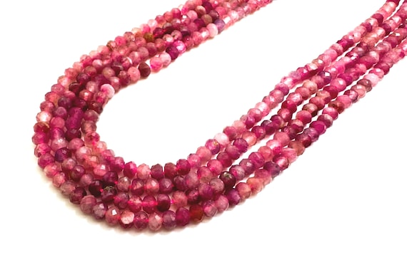 Genuine Red Ruby Faceted Gemstone Beads: 3mm x 4mm Rondelle Gemstone, 15.5" Strand - PG70