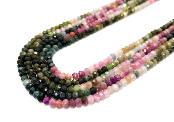 Natural Multi-Color Watermelon Tourmaline Faceted Rondelle 3mm x 4mm Gemstone Beads - RDF111