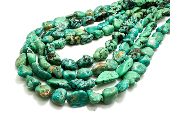 Natural Turquoise Beads, Genuine Green Hubei Turquoise Nugget Pebble Gemstone Beads (Assorted Size) - PGS294
