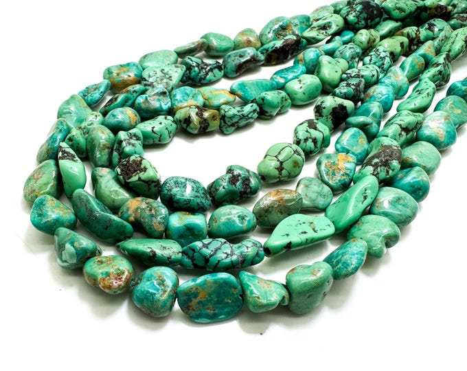 Natural Turquoise Beads, Genuine Green Hubei Turquoise Nugget Pebble Gemstone Beads (Assorted Size) - PGS294