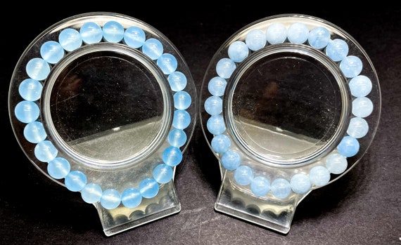 Quartz Bracelet, Blue Quartz Smooth Round 6mm 8mm Gemstone Beads Stretch Elastic Cord Bracelet - PGB170