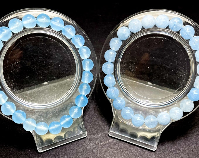 Quartz Bracelet, Blue Quartz Smooth Round 6mm 8mm Gemstone Beads Stretch Elastic Cord Bracelet - PGB170
