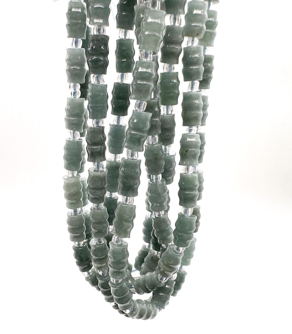 AAA Guatemalan Jade Carved Bamboo Beads 5x8mm, Genuine Green Jadeite Ribbed Cylinder Barrels, Natural Grade AAA Mayan Jade Gemstone PGS323C