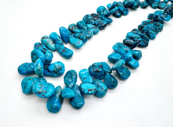 Genuine Graduated Arizona Kingman Turquoise Nugget Pear Teardrop Beads Natural Turquoise Chip Blue Turquoise Gemstone Jewelry Supplies