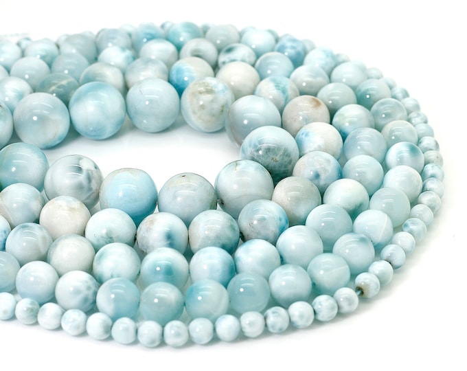 High Quality Genuine Larimar Natural Gemstone Smooth Round Sphere Stone Beads (6mm 8mm 10mm 12mm)