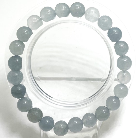 Gray Agate Smooth Round Gemstone Beaded 8mm Bead Stretch Elastic Handmade Bracelet - PGB199B