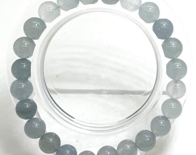 Gray Agate Smooth Round Gemstone Beaded 8mm Bead Stretch Elastic Handmade Bracelet - PGB199B