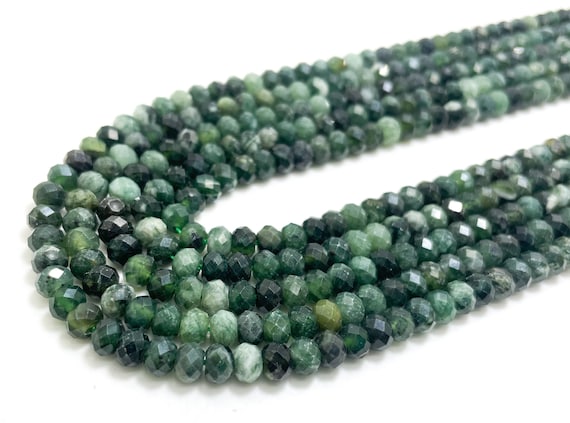Natural Canada Candian Jade Green Nephrite Jade Faceted Rondelle 4mm x 5.5mm Gemstone Beads - 15.5" - RDF74B
