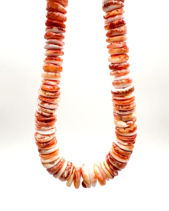 Natural Spiny Oyster Shell Beads Graduated Smooth Saucer Heishi Vibrant Orange & White 8mm-16mm Gemstone for Artisan Jewelry Supply - SO37