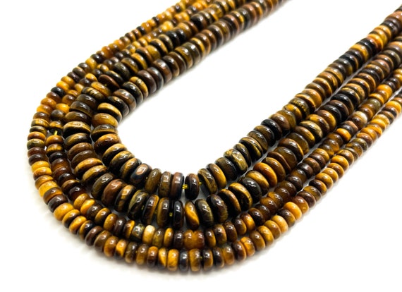 Tiger Eye Beads, Natural High Quality Tiger's Eye Smooth Polished Rondelle Round Flat Gemstone Beads - RD34