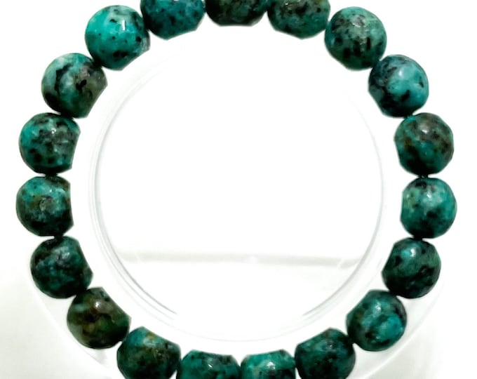 Green Jasper Bracelet, 10mm Faceted Green Jasper Gemstone Beads Stretch Elastic Cord Handmade Beaded Bracelet - PGB172