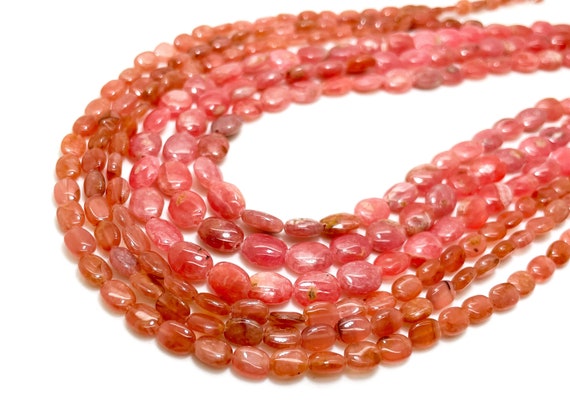 Natural Rhodochrosite Beads, Genuine Grade AAA High Quality Pink Rhodochrosite Polished Flat Oval Gemstone Beads - PGS198A