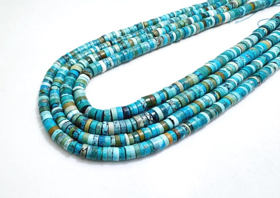 Natural Hubei Turquoise Heishi Beads • 5mm 6mm Blue Green Disc Beads • 15.5" Thin Polished Turquoise Wheel Spacer Strand PGS419
