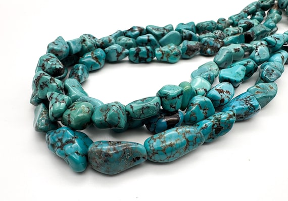 Natural Turquoise Beads, Genuine Blue Arizona Kingman Turquoise Nugget Pebble Gemstone Beads (Assorted Size) - PGS422