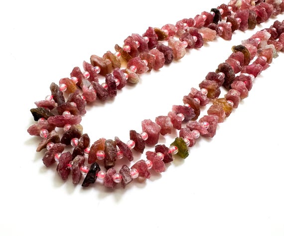 Natural Tourmaline, Pink Tourmaline Nugget Spike Irregular Chips Teeth Natural Gemstone Bead Beads - PGS55