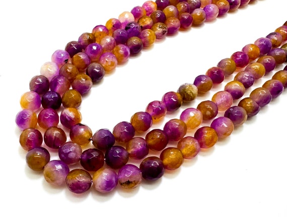 Purple Yellow Agate Faceted Round 8mm Gemstone Jewelry Making Beads - RNF132-23