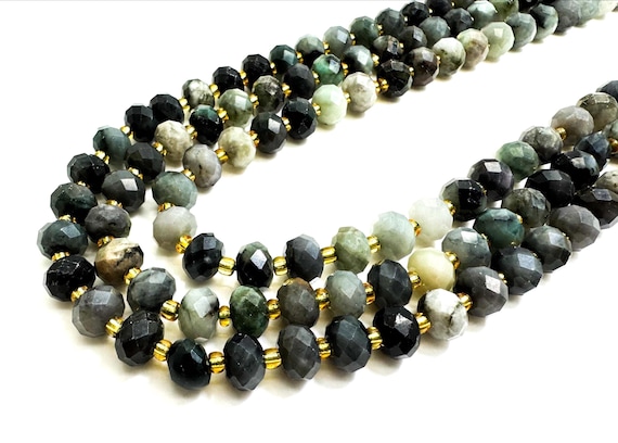 Natural Green Emerald Faceted Rondelle 5mm x 8mm Gemstone Beads for Jewelry Making - PGS321