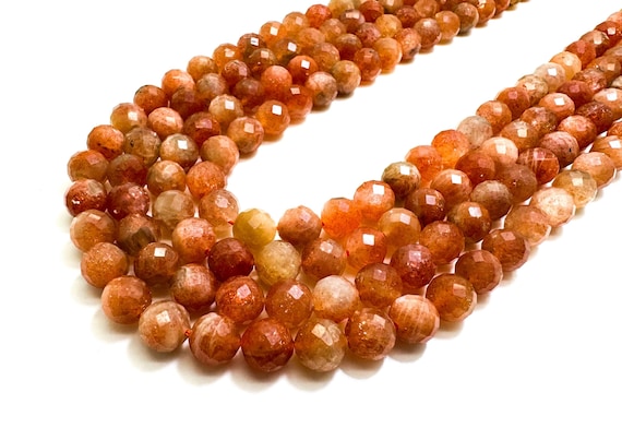 AAA Natural Orange Golden Sunstone Faceted Round 6mm 8mm Gemstone Beads - RNF130
