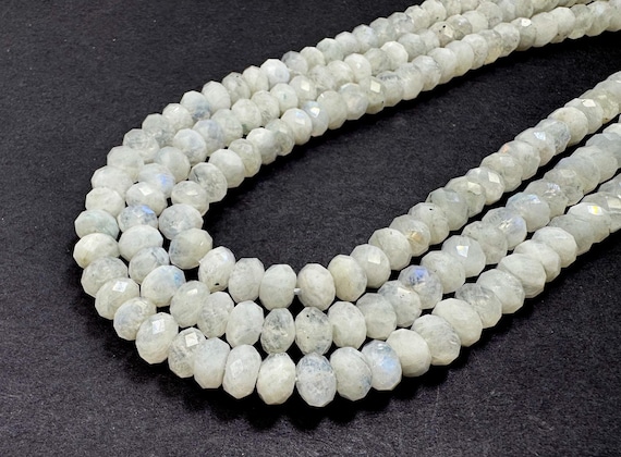 Genuine Natural White Rainbow Moonstone Faceted Rondelle Flash Gemstone Stone Beads - RDF55