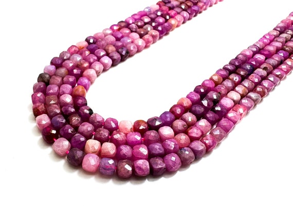 AAA Natural Red Ruby Beads Square Cube Faceted Size 4mm Gemstone Beads - PGS262