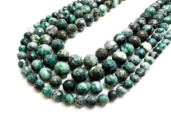 Rare Natural Pyrite in Green Jade 6mm 8mm 10mm Faceted Round Gemstone Beads - RNF45