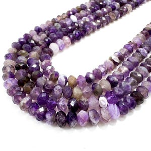 Genuine Natural Faceted Rondelle Purple Amethyst 3mm x 6mm 4mm x 6mm 5mm x 8mm Gemstone Beads - RDF52