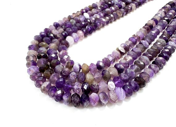 Genuine Natural Faceted Rondelle Purple Amethyst 3mm x 6mm 4mm x 6mm 5mm x 8mm Gemstone Beads - RDF52