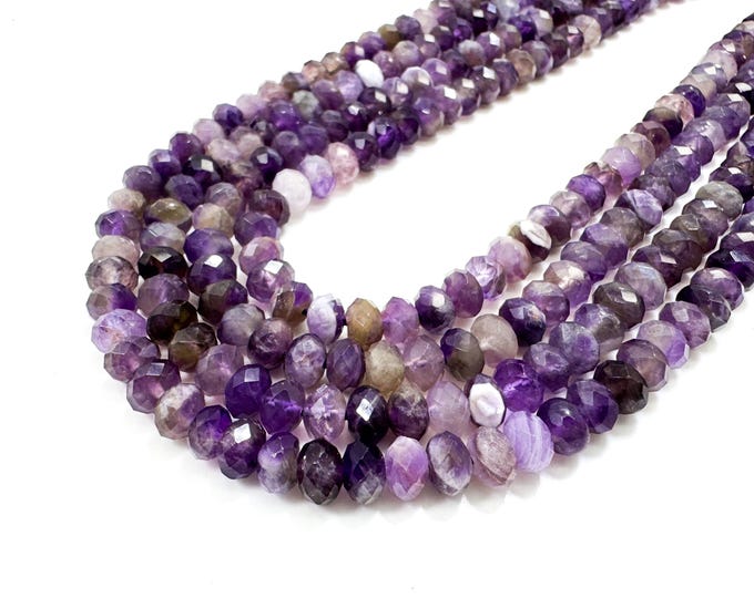 Genuine Natural Faceted Rondelle Purple Amethyst 3mm x 6mm 4mm x 6mm 5mm x 8mm Gemstone Beads - RDF52