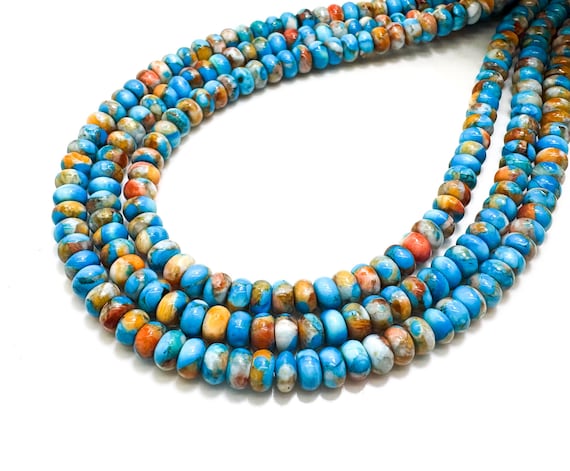 Genuine Rare Natural Turquoise Spiny Oyster Rondelle Beads 15.5” Strand Southwestern Beads for Jewelry Making, Bracelets & Necklaces RD43B