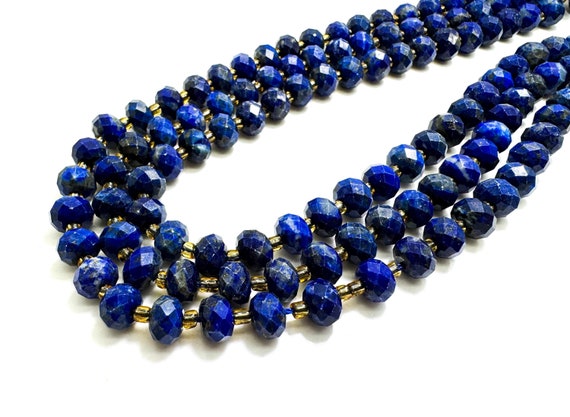 Natural Blue Lapis Faceted Rondelle 5mm x 8mm Gemstone Beads - PGS321