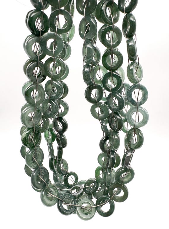 AAA Guatemala Jade Donuts Beads 10mm, Genuine Dark Green Jadeite Ring Discs Natural Grade AAA Mayan Jade Gemstone Jewelry Supplies PGS323A