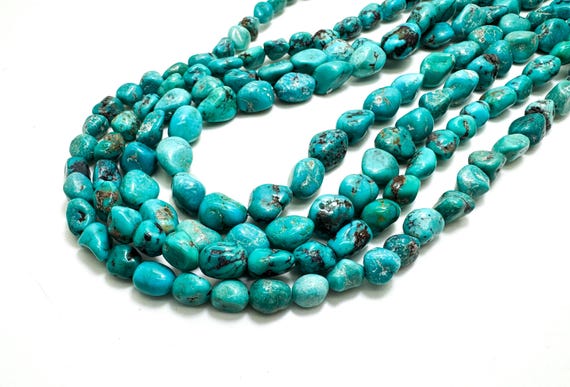 Natural Turquoise Beads, Genuine Blue Arizona Kingman Turquoise Nugget Pebble Gemstone Beads (Assorted Size) - PGS405