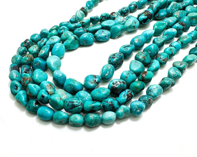 Natural Turquoise Beads, Genuine Blue Arizona Kingman Turquoise Nugget Pebble Gemstone Beads (Assorted Size) - PGS405