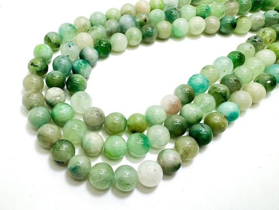 Light Green White Jade Smooth Polished Round 8mm Gemstone Jewelry Making Beads - RN198I
