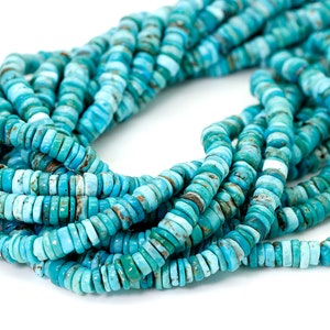 Natural Turquoise, Genuine Arizona AAA Blue Turquoise Smooth Polished Flat Rondelle Nugget Chip Gemstone Beads (Assorted Size) - PGS337
