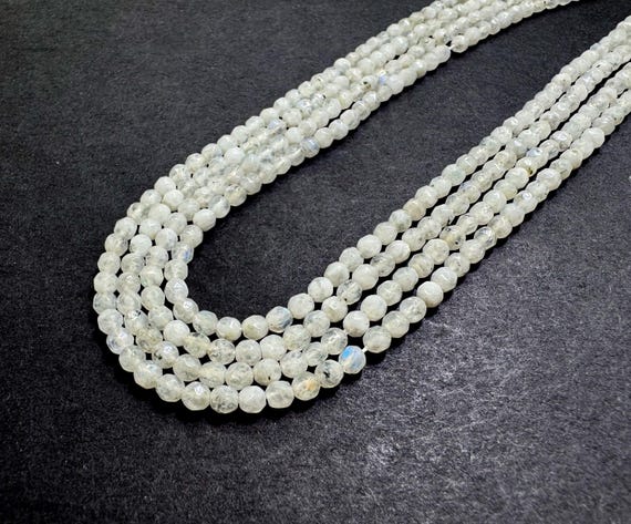 Natural Moonstone Beads, White Rainbow Moonstone Faceted Round Gemstone Beads (4mm) - PG282