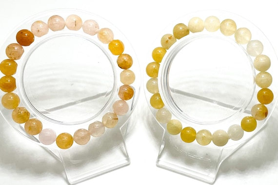 Agate Bracelet, Orange Yellow Agate Smooth Round 8mm Gemstone Beads Stretch Elastic Cord Handmade Beaded Bracelet - PGB169