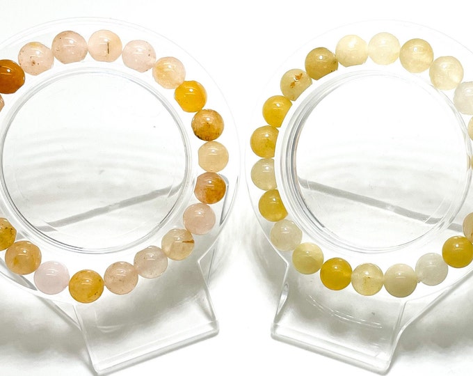 Agate Bracelet, Orange Yellow Agate Smooth Round 8mm Gemstone Beads Stretch Elastic Cord Handmade Beaded Bracelet - PGB169