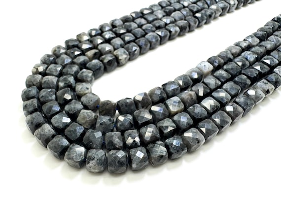 Natural Gray Larvikite Faceted Square Cube 7mm Gemstone Beads - PGS121