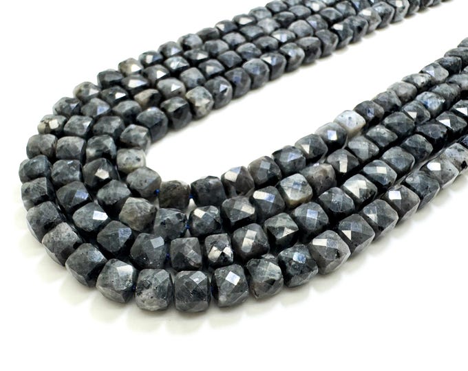 Natural Gray Larvikite Faceted Square Cube 7mm Gemstone Beads - PGS121