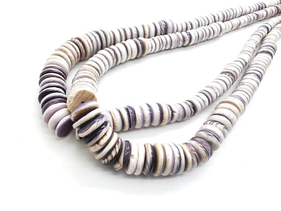 Natural Wampum Shell Rondelle Beads • Genuine Graduated Purple & White Quahog 4mm-12mm Strand • Polished Coastal Jewelry Supply - PG267S