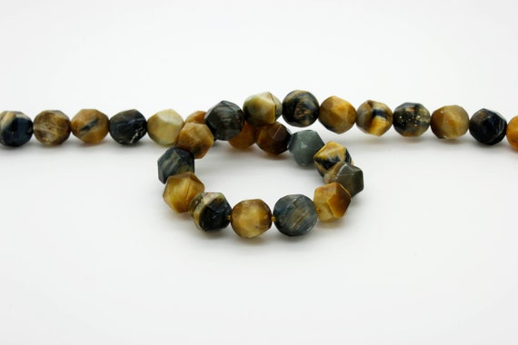 Blue Golden Tiger's Eye Tiger Eye Diamond Cut Faceted Rond Ball Sphere Natural Gemstone Beads 6mm 8mm 10mm - RNF31