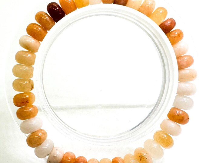 Whiate Orange Jade 8mm Rondelle Gemstone Beads Stretch Elastic Cord Handmade Beaded Bracelet Accessories - PGBRD33