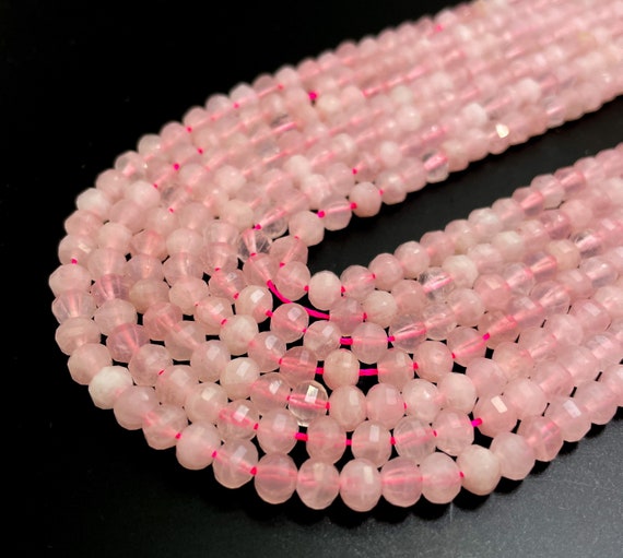 Natural Rose Quartz, Pink Rose Quartz Faceted Rondelle Gemstone Beads - 3mm x 5mm, 5mm x 6mm, 8mm x 11mm, 10mm x 13mm - RDF44